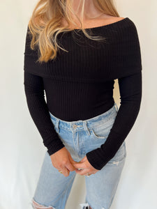 Onyx Ribbed Off the Shoulder Top