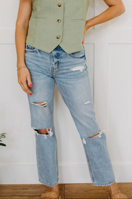 Katelynn Distressed Straight Jeans