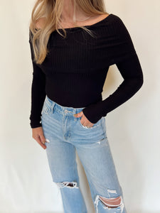 Onyx Ribbed Off the Shoulder Top