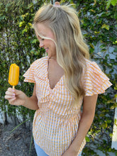 Load image into Gallery viewer, Tangerine Gingham Ruffle Top