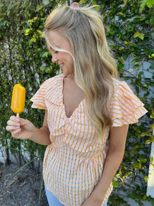 Tangerine Gingham Ruffle Top