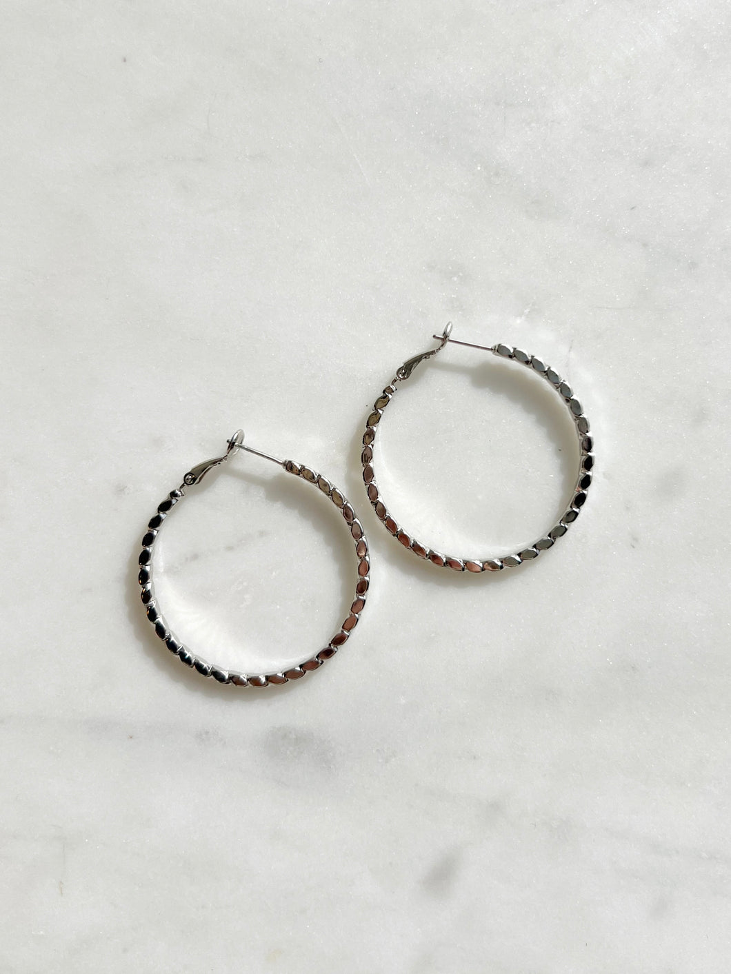 Cate Textured Hoops - Silver