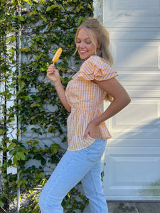 Tangerine Gingham Ruffle Top