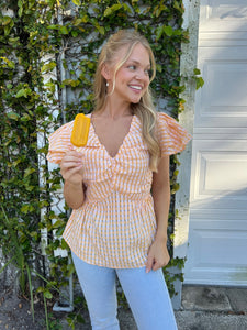 Tangerine Gingham Ruffle Top