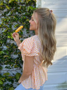 Tangerine Gingham Ruffle Top