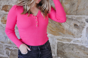 Pink Button Henley