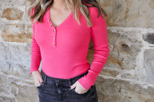 Load image into Gallery viewer, Pink Button Henley